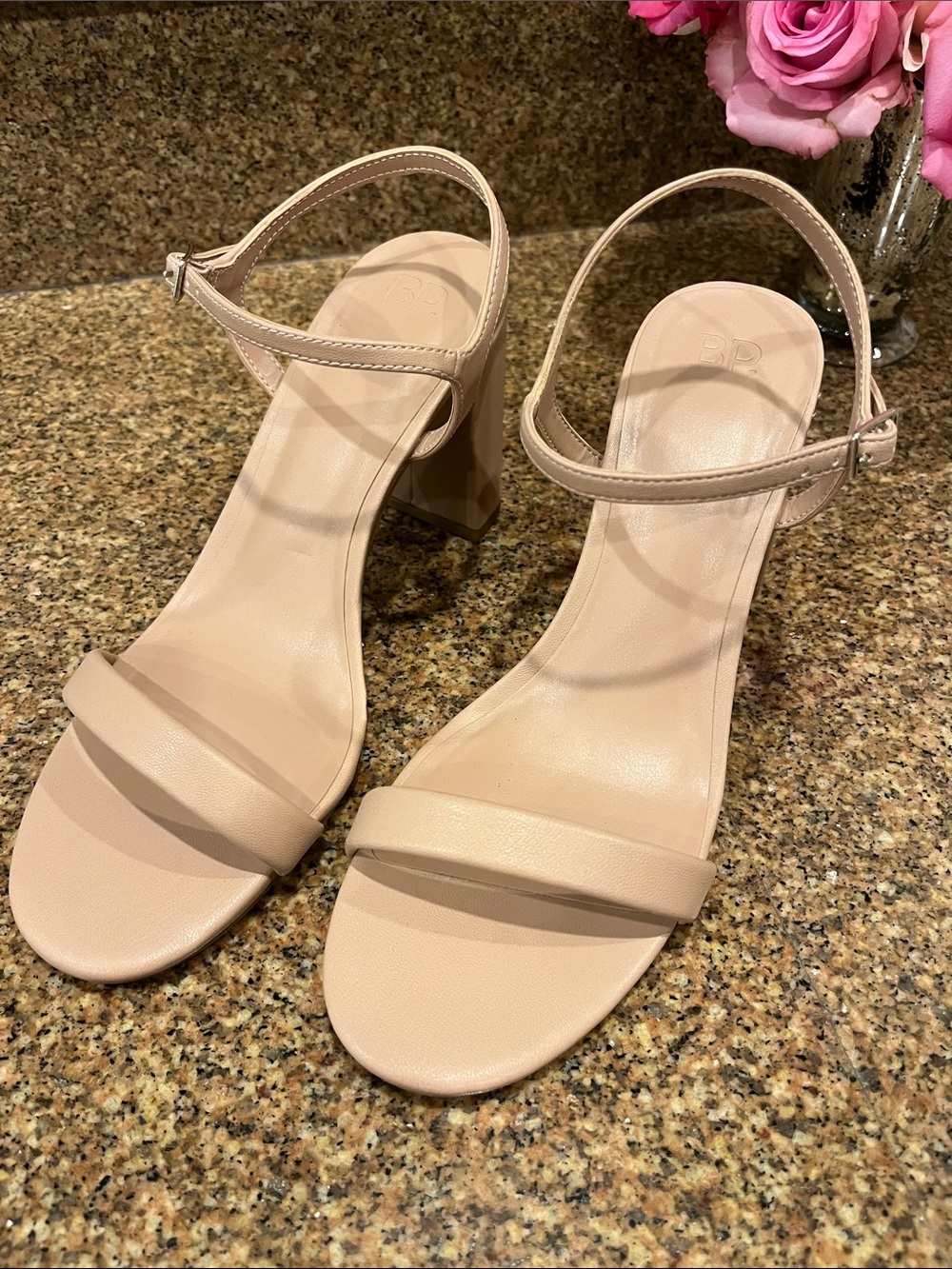 bp Blush Nude Ankle-Strap Block Heels